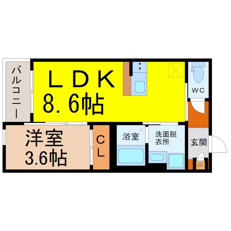 ROBOT HOME 本笠寺(1LDK/3階)の間取り写真