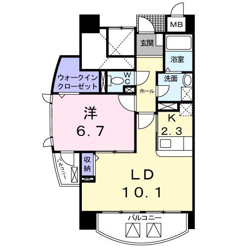 グリシーナ オーブ(1LDK/6階)の間取り写真