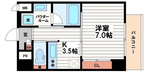 ルミエール南船場(1K/3階)の間取り写真