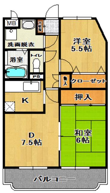 善宝池マンション(2DK/3階)の間取り写真