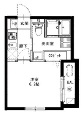 グランフェリオ川口(1K/2階)の間取り写真