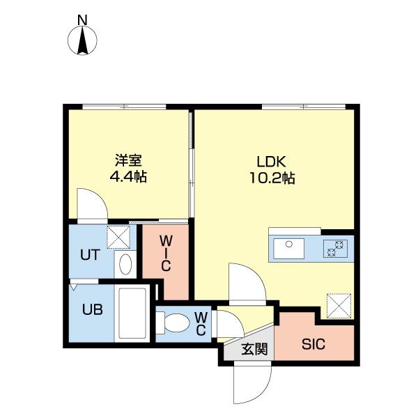 北広島市中央6丁目MS(1LDK/2階)の間取り写真