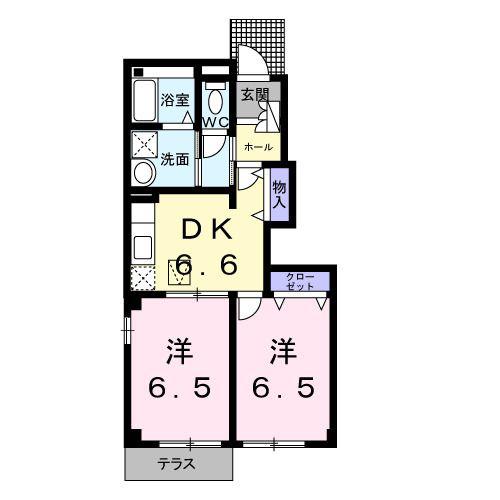 フォンテーヌ(2DK/1階)の間取り写真