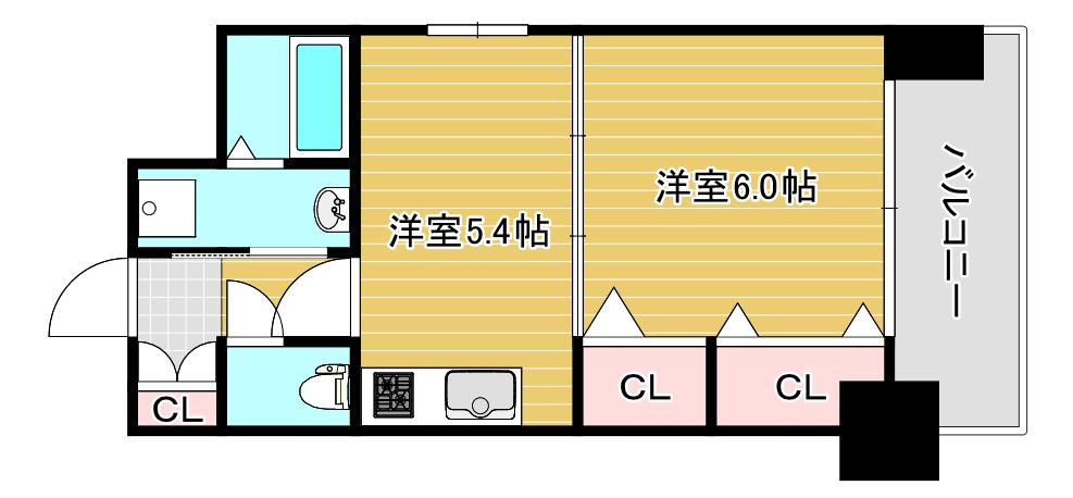 クリスタルグランツ大阪BAY(1DK/4階)の間取り写真