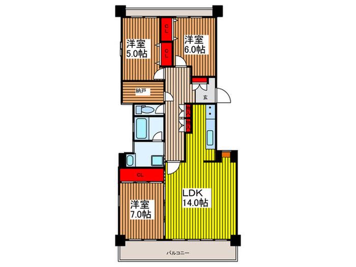 北浦和元町マンションA棟(3LDK/2階)の間取り写真