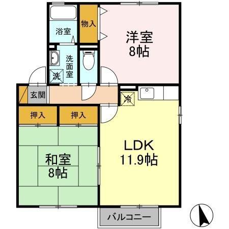 フラット南大野(2LDK/2階)の間取り写真
