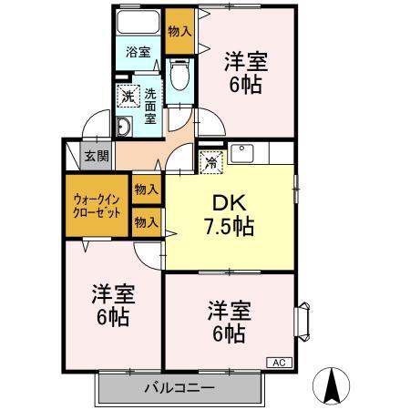 グランドスクエアB(3DK/2階)の間取り写真