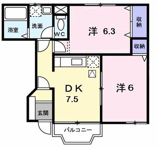 ファインヴィラA(2DK/1階)の間取り写真