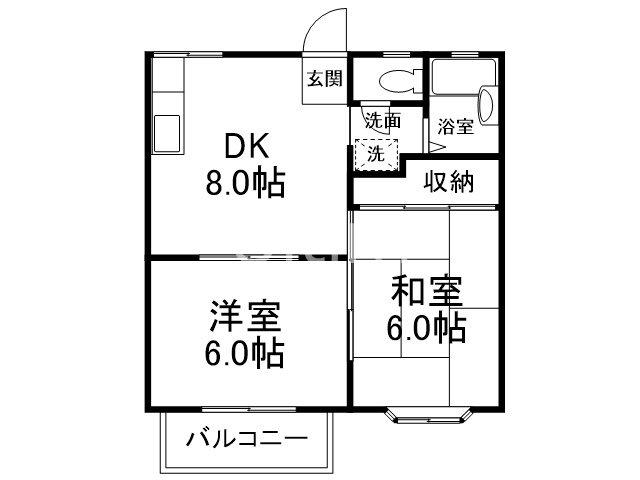 嵐山リバーサイドI(2DK/2階)の間取り写真