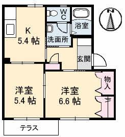 マグノーリアC棟(2K/1階)の間取り写真