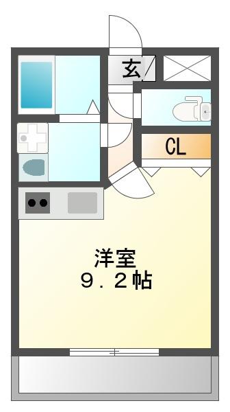 ラージヒル尼崎東(1K/1階)の間取り写真
