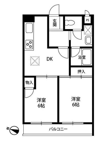 サンヒルズ東戸塚C(2DK/1階)の間取り写真