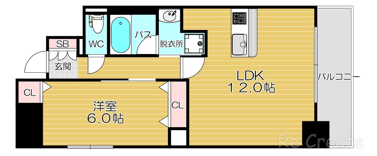 レジュールアッシュ谷町四丁目グランクラス(1LDK/7階)の間取り写真