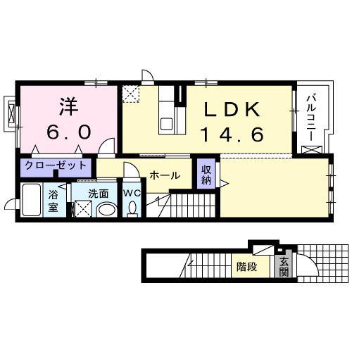 ラウンドハピネス(1LDK/2階)の間取り写真