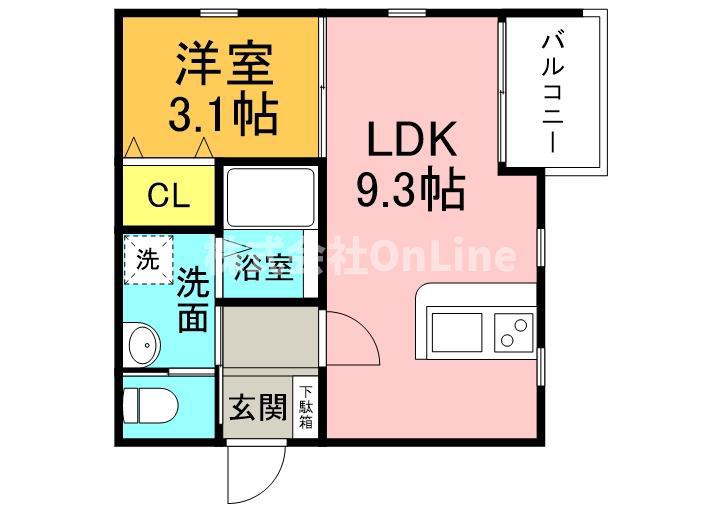 GRACE下六万寺町(1LDK/2階)の間取り写真