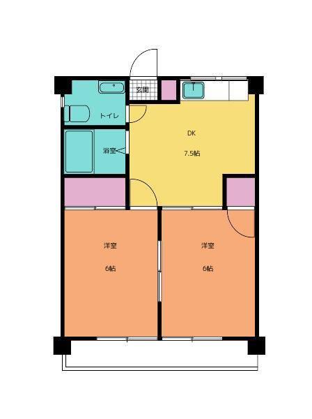 シャトレー築山(2DK/4階)の間取り写真