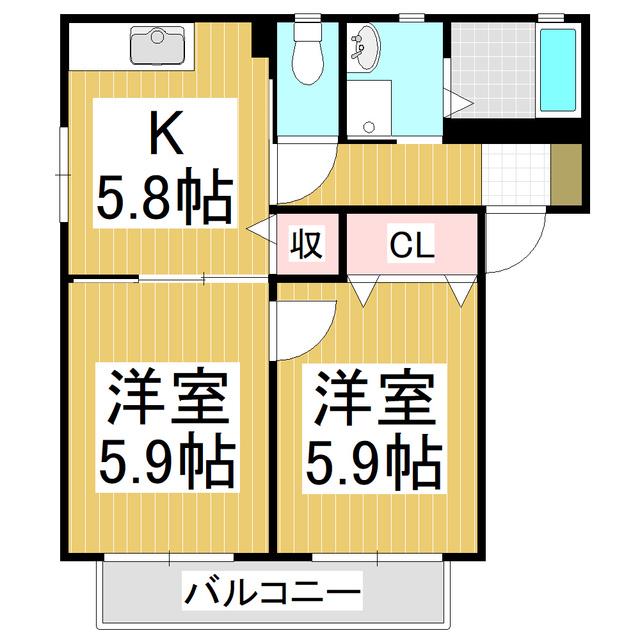 フォンテーヌ東B(2K/1階)の間取り写真