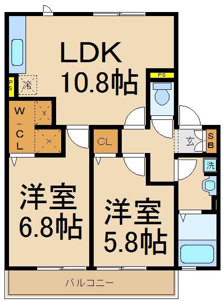 スカイピーク(2DK/2階)の間取り写真