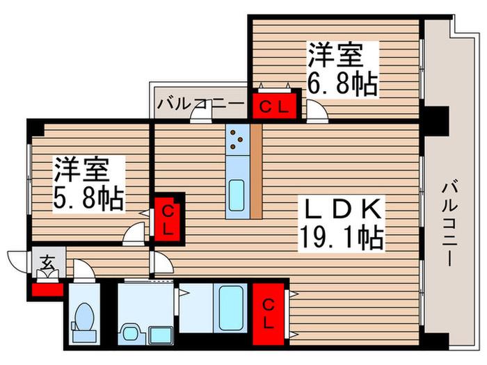 エトワール(2LDK/9階)の間取り写真