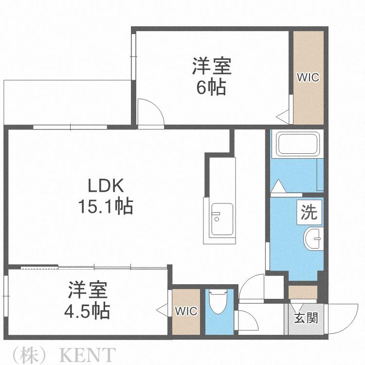 ブランシャール宮の沢ウエスト(2LDK/2階)の間取り写真