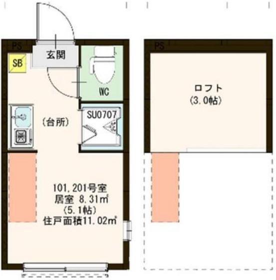 ハーモニーテラス志茂(ワンルーム/1階)の間取り写真