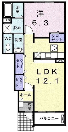 トータルインC(1LDK/1階)の間取り写真