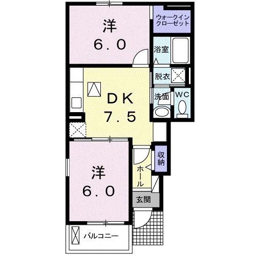 ソレイネ(2DK/1階)の間取り写真