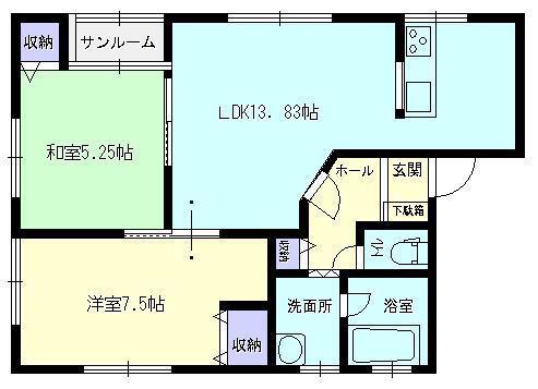 ＪＲ奥羽本線 大曲駅(秋田) 徒歩30分 2階建 築20年(2LDK/1階)の間取り写真