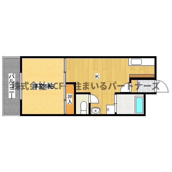 パティオ通町(1DK/4階)の間取り写真