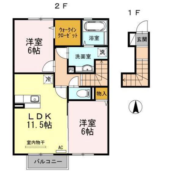 ブランズ向新庄(2LDK/2階)の間取り写真