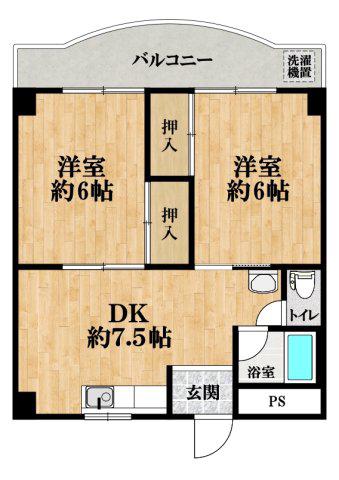 高鷲マンション巽(2DK/4階)の間取り写真
