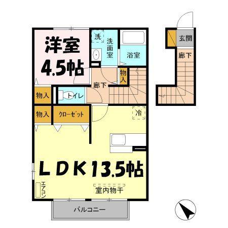 グランポルテ美園B(1LDK/2階)の間取り写真