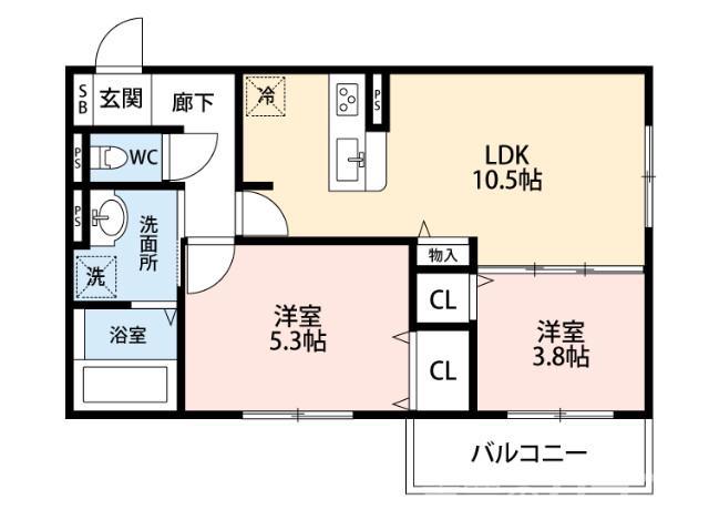 ボヌールコート(2LDK/3階)の間取り写真