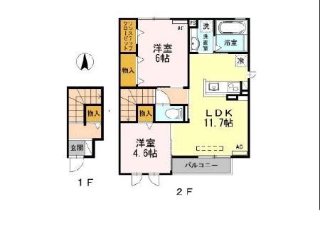 ボヌール(2LDK/2階)の間取り写真