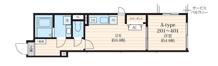 FOSSETTE池田山 フォセット池田山(1DK/4階)の間取り写真