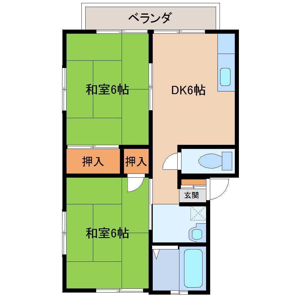 岩田ハイツB棟(2DK/1階)の間取り写真