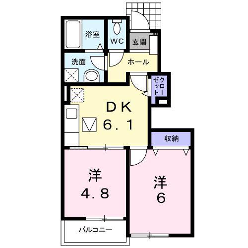 ハイドランジア 2番館(2DK/1階)の間取り写真