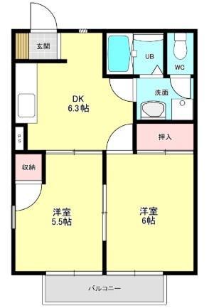 ニューシティナカムラE(2DK/2階)の間取り写真