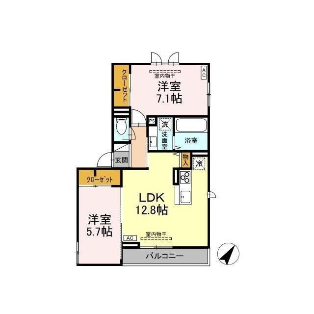 D-ROOM甲府市国母 A棟(2LDK/3階)の間取り写真
