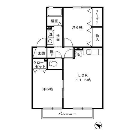ヒルサイドテラス(2LDK/2階)の間取り写真