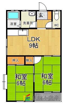 メロンハイツ(2LDK/2階)の間取り写真