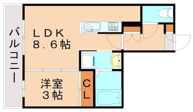 グランマコイ大橋(1LDK/2階)の間取り写真