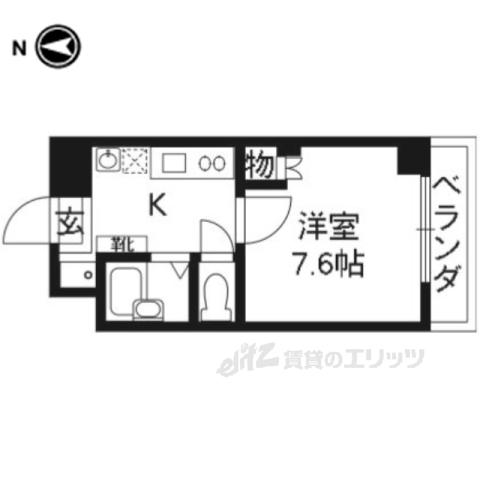 アンソレイエ四条(1K/4階)の間取り写真