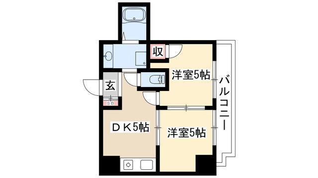 フジアーバンハイツ(2DK/6階)の間取り写真