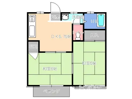 コーポウステリヤ(2DK/2階)の間取り写真