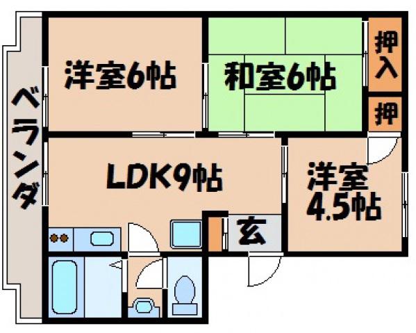 島本ビル(3LDK/3階)の間取り写真