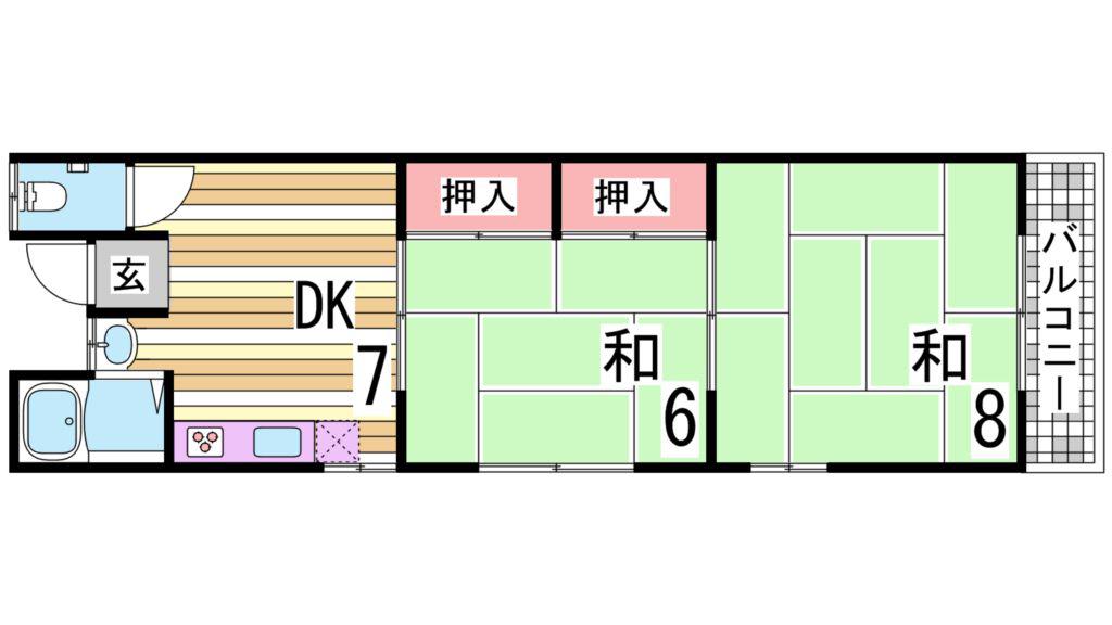 塩屋グリーンハイツ(2DK/2階)の間取り写真