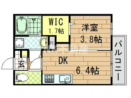 プレミール御幸(1DK/2階)の間取り写真