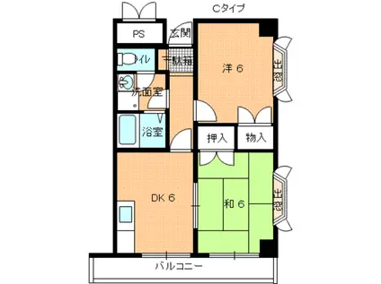 サンディーブ山の田(2DK/4階)の間取り写真