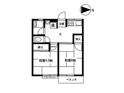 シティハイムグリーン滝山(2K/2階)の間取り写真